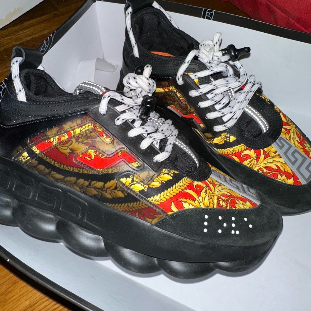 Versace Men's Black and Gold Patterned Sneakers